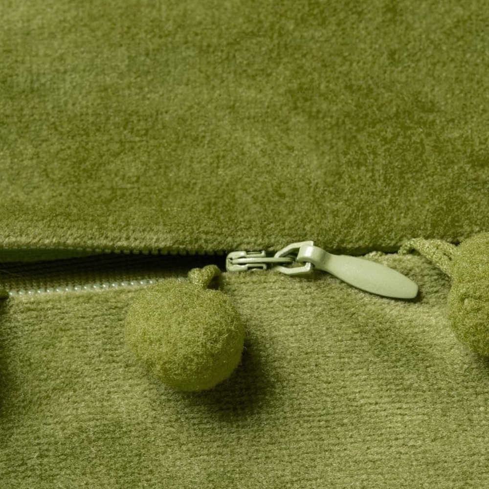 DEZENE Couch Pillow Cases 24x24 Chartreuse: 2 Pack  Soft Pom-Poms Velvet Square - Picture 4 of 9